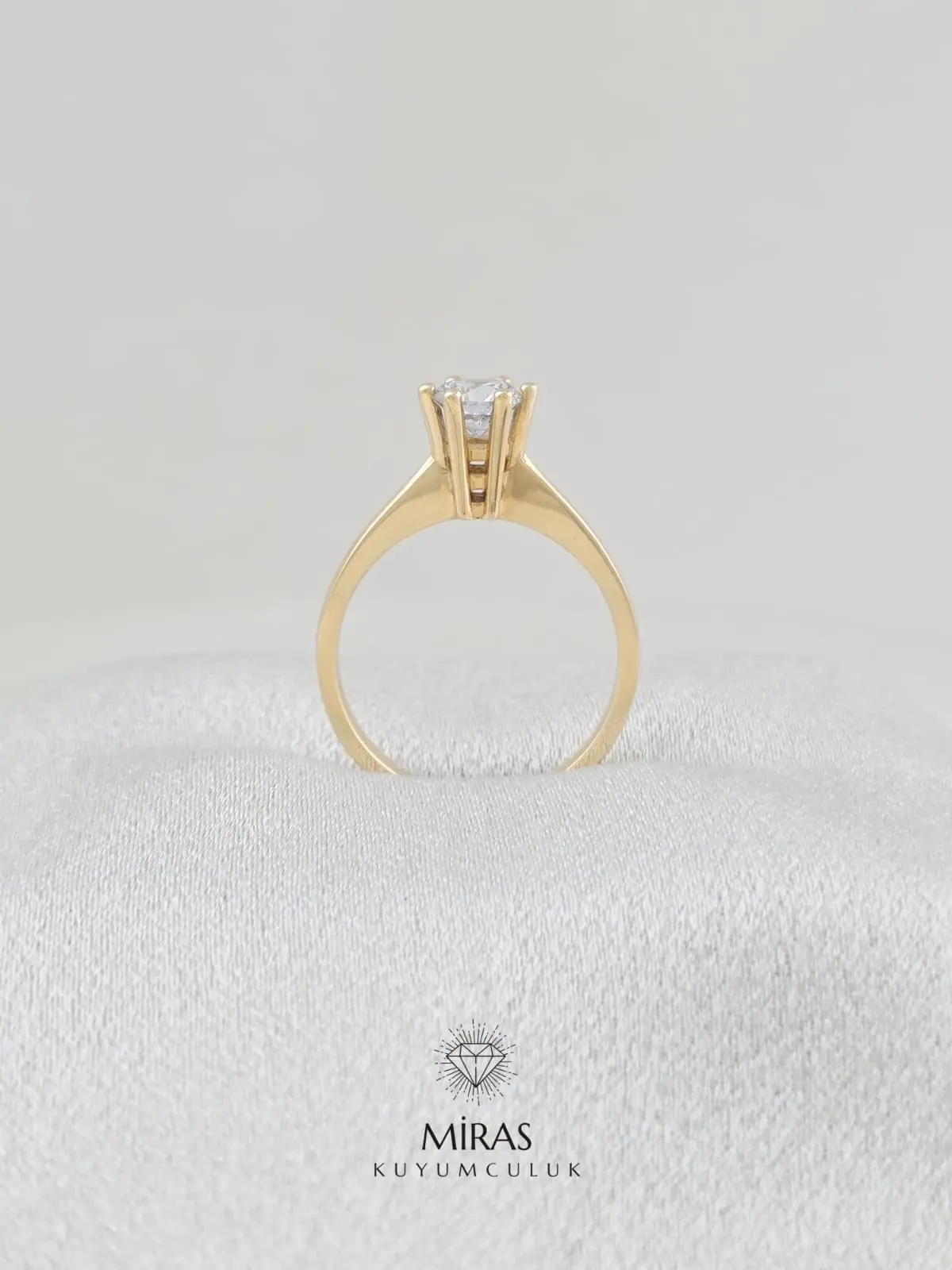 14 Ayar Altın - Altı Tırnak Tektaş Yüzük - 14YZK754