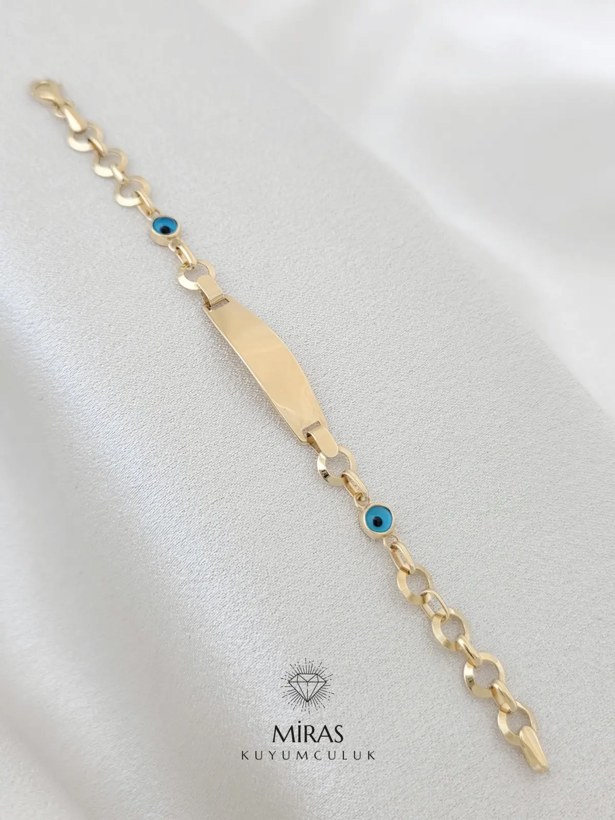14 Ayar Altın - Nazar Boncuğu Detaylı Çocuk Bilekliği - K14KNY26