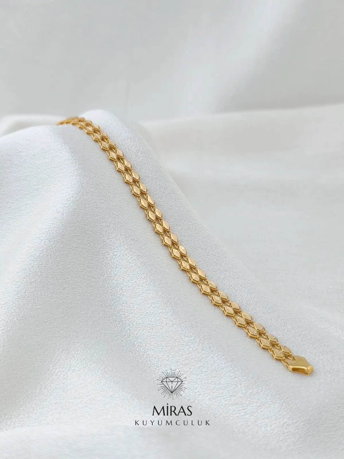 14 Ayar Altın - Taşsız Çift Sıra Pullu Sarı Altın Bileklik - 14BLK983