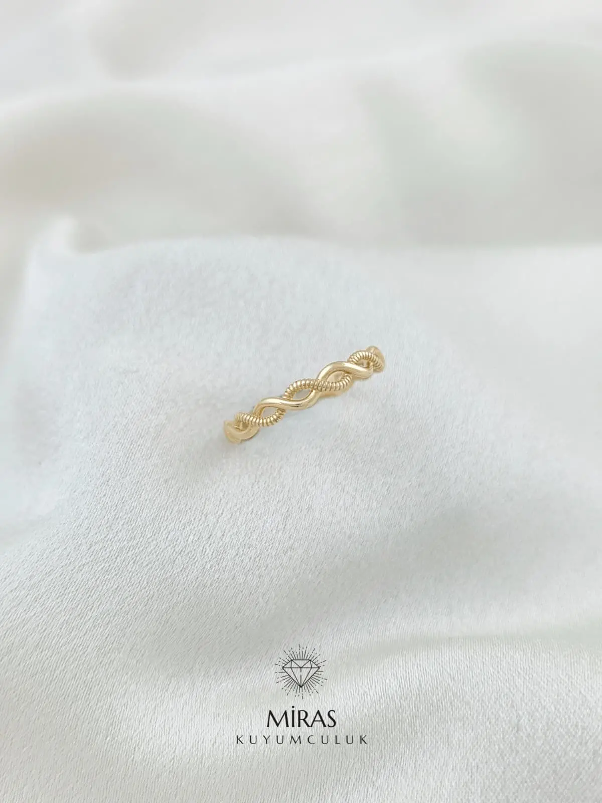 14 Ayar Altın - Taşsız Minimal Örgü Spor Yüzük - K14YZK429