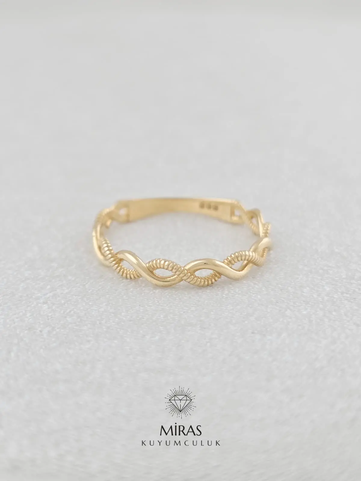 14 Ayar Altın - Taşsız Minimal Örgü Spor Yüzük - K14YZK429
