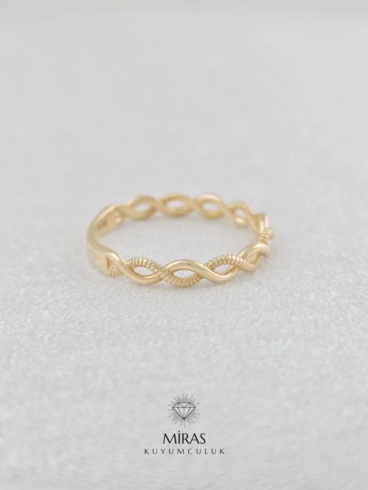 14 Ayar Altın - Taşsız Minimal Örgü Spor Yüzük - K14YZK429