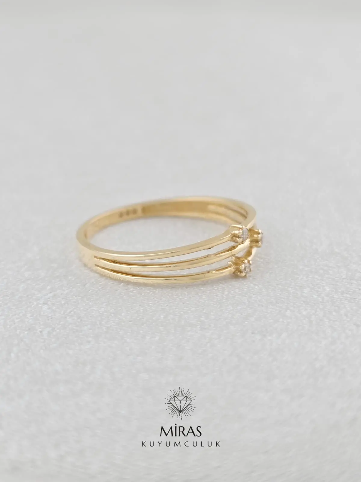14 Ayar Altın - Üç Sıra Minimal Taşlı Spor Yüzük - K14YZK428