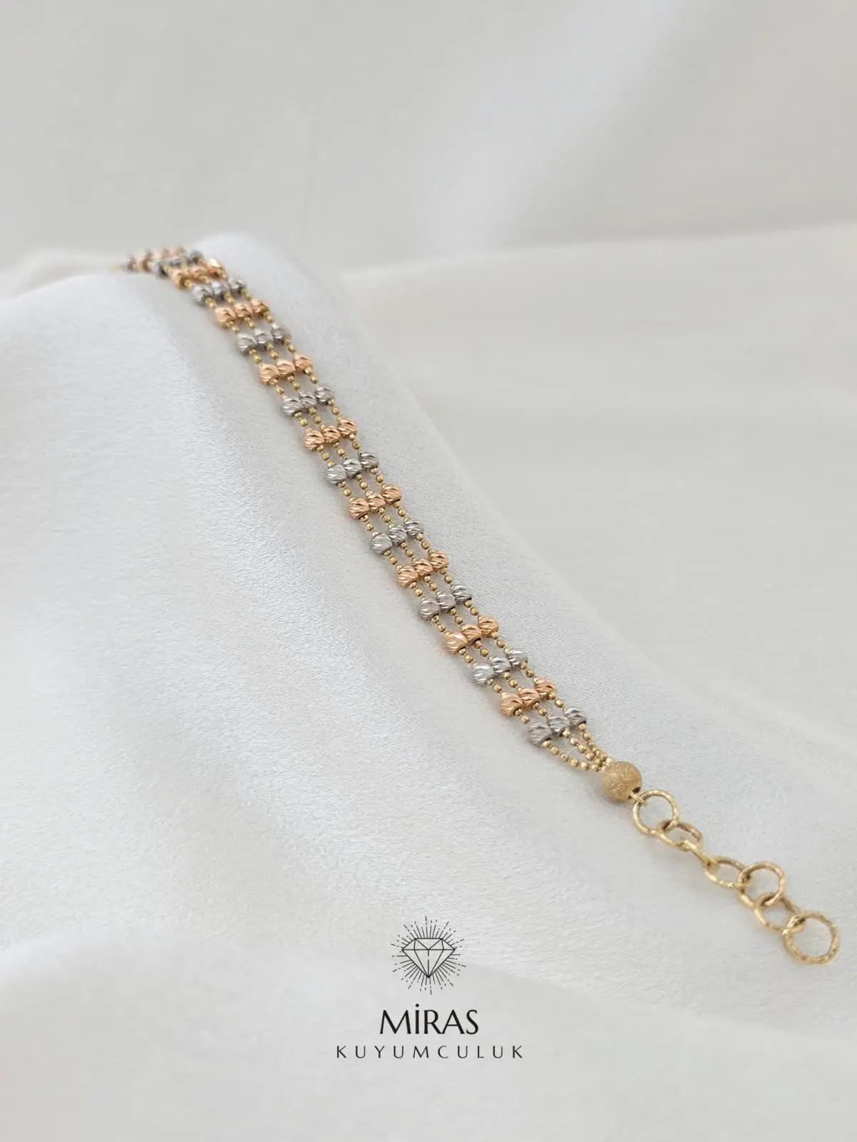 14 Ayar Altın - Üç Renkli Üç Sıra Dorika Bileklik - 14BLK743