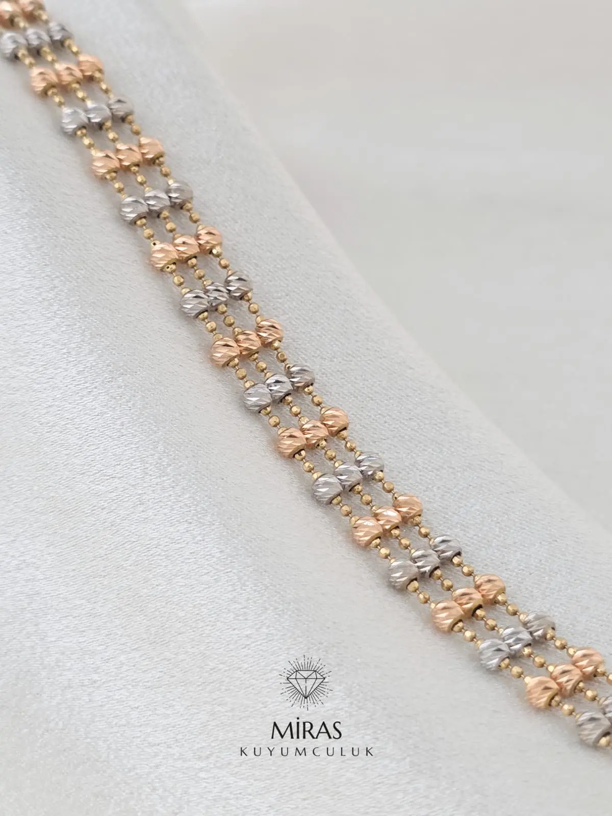 14 Ayar Altın - Üç Renkli Üç Sıra Dorika Bileklik - 14BLK743