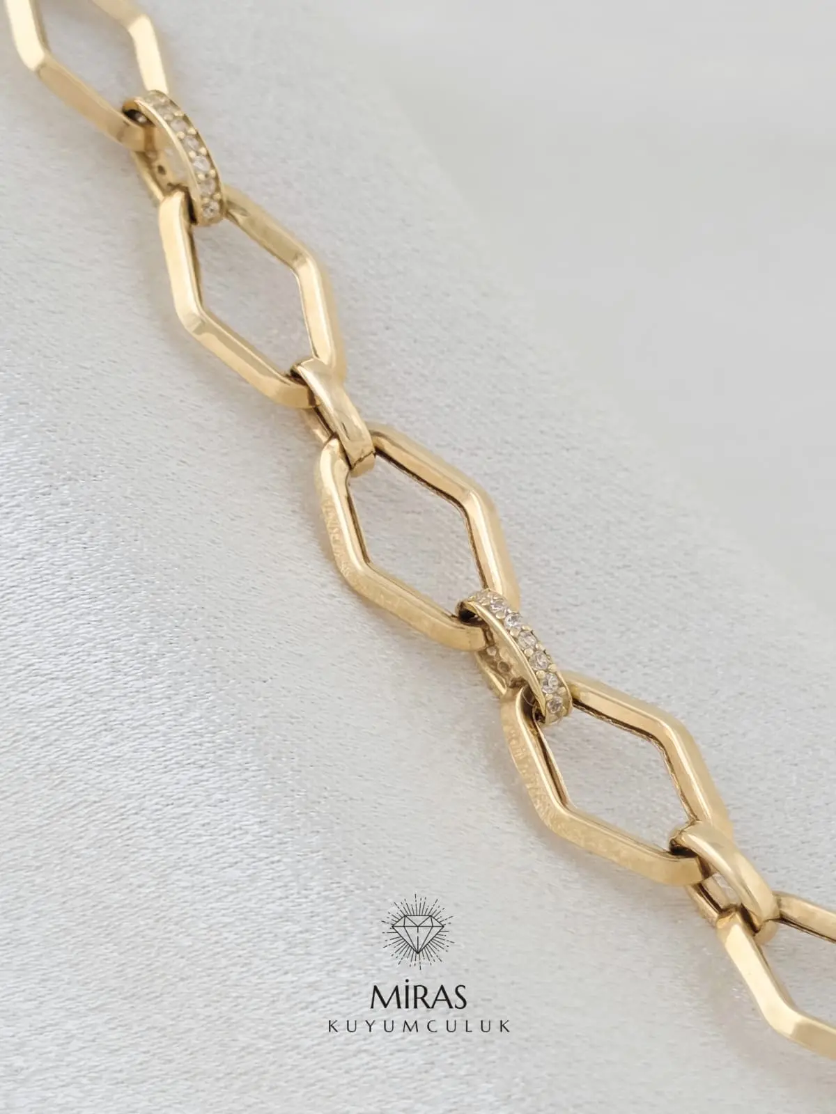 14 Ayar Altın -  Minimal Taşlı Zincir Bileklik - K14BLK208