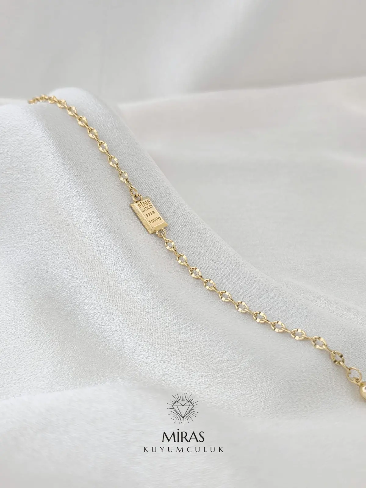 14 Ayar Altın - Taşsız Külçe Altın Görünümlü Bileklik 14BLK1034