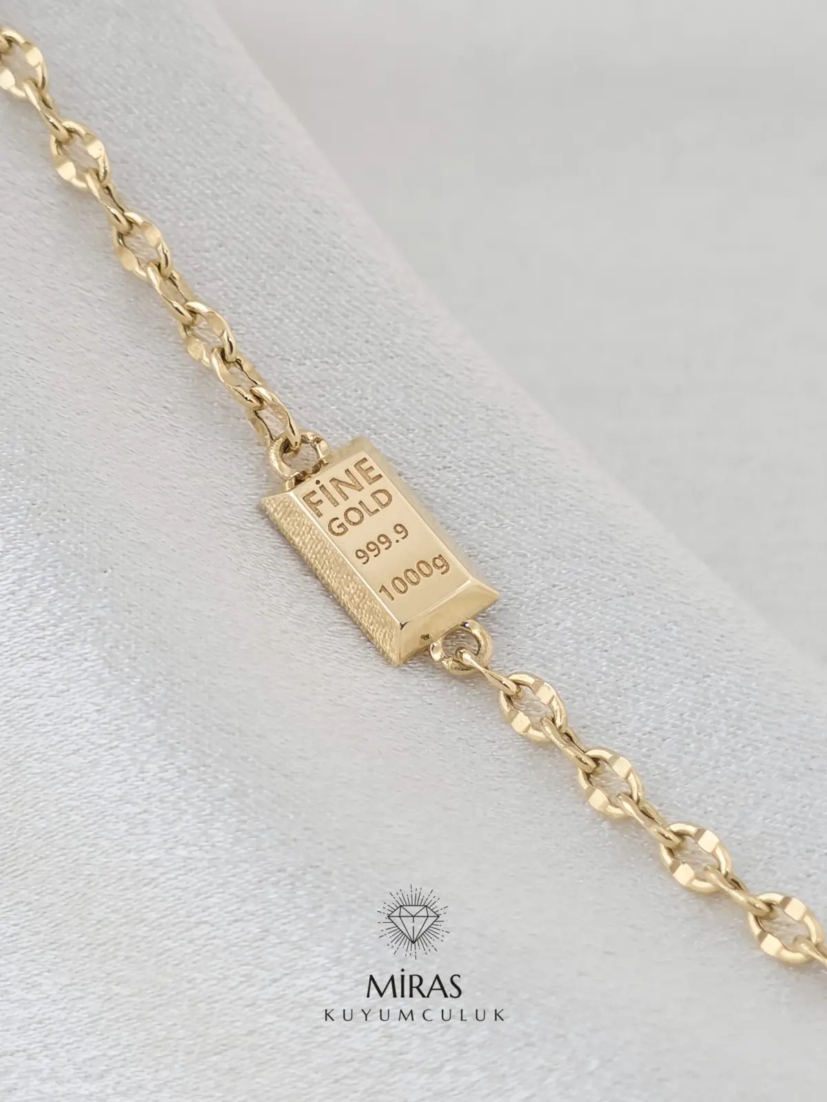 14 Ayar Altın - Taşsız Külçe Altın Görünümlü Bileklik 14BLK1034