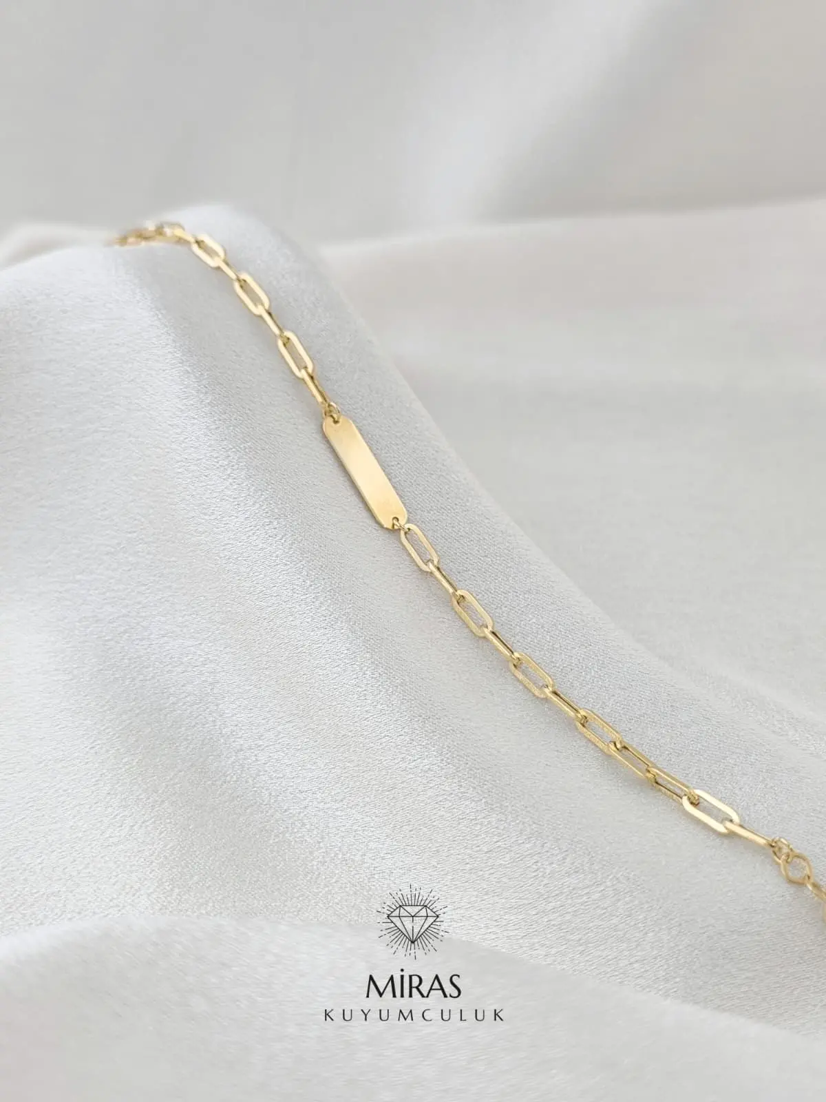 14 Ayar Altın - Taşsız Ataç Zincir Plaka Bileklik - K14BLK373