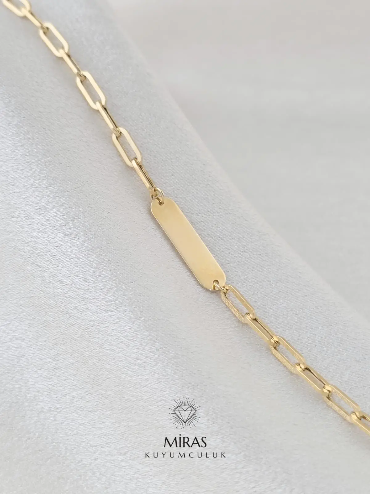 14 Ayar Altın - Taşsız Ataç Zincir Plaka Bileklik - K14BLK373