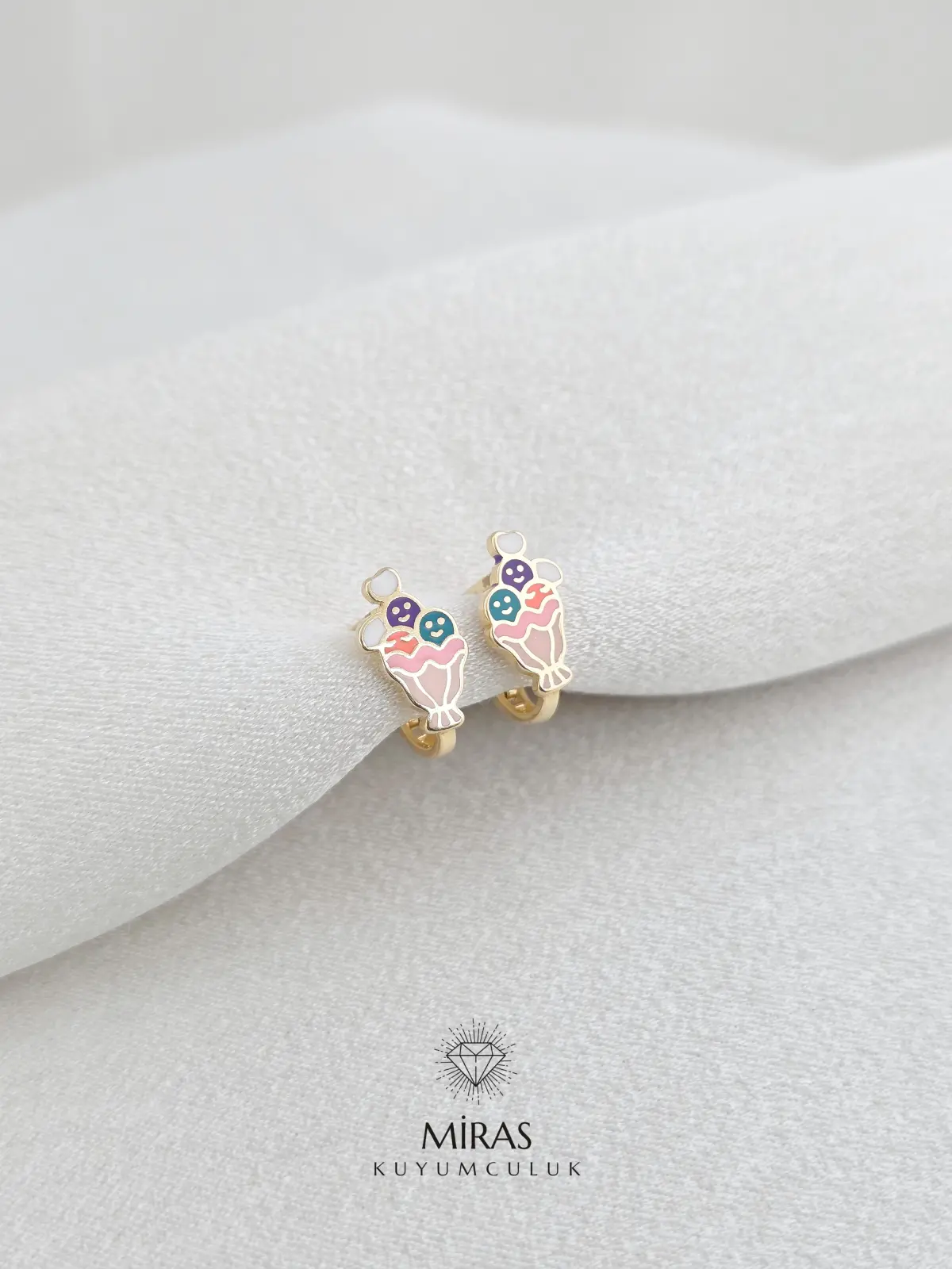 14 Ayar Altın - Dondurma Mineli Çocuk Küpe - K14KP224