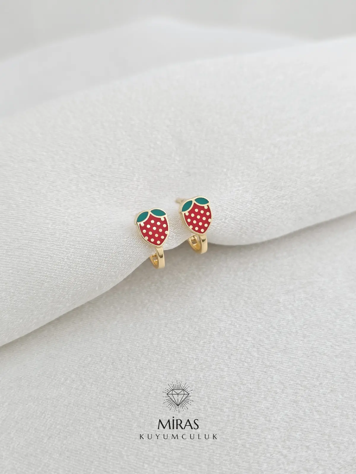14 Ayar Altın - Çilek Mineli Çocuk Küpe - K14KP229