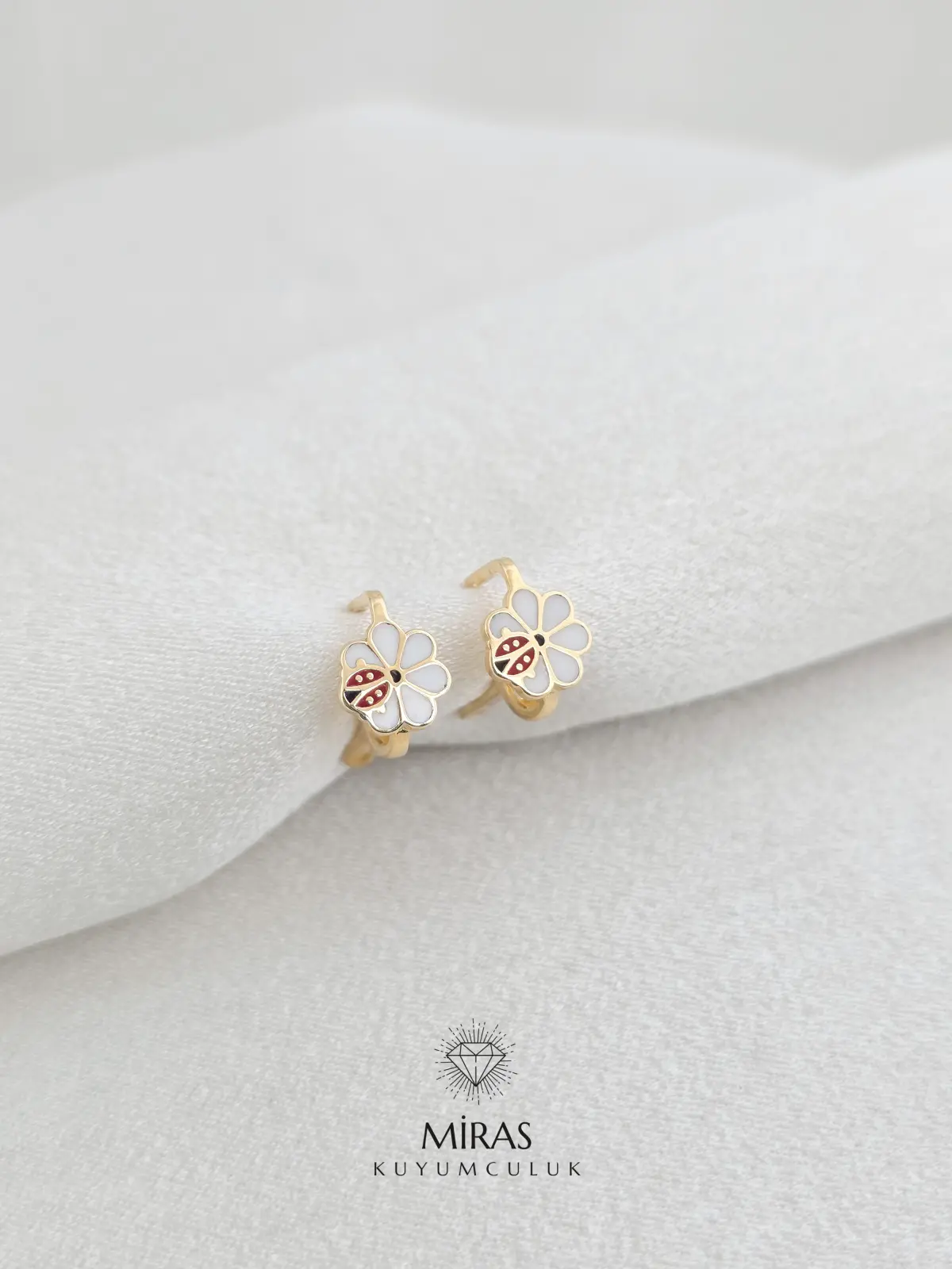 14 Ayar Altın - Papatya Mineli Çocuk Küpe - K14KP232