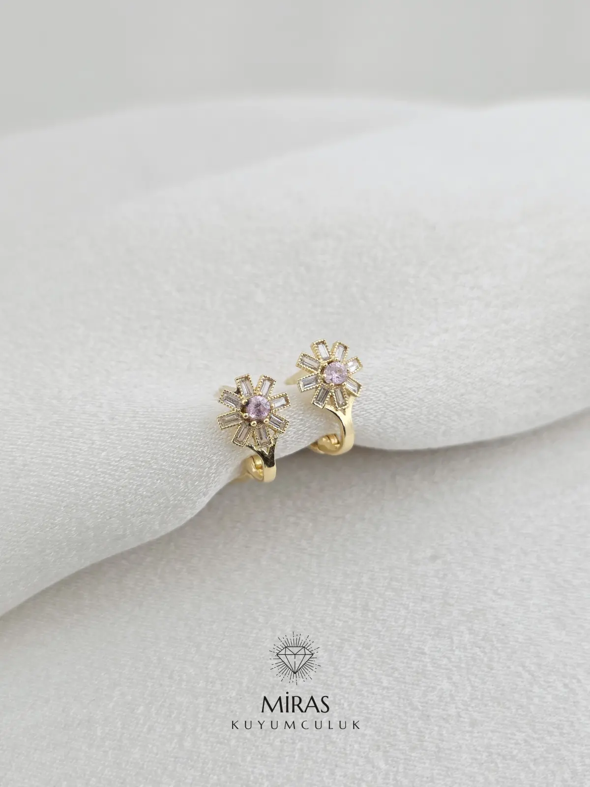 14 Ayar Altın - Taşlı Çicek Çocuk Küpe - K14KP293