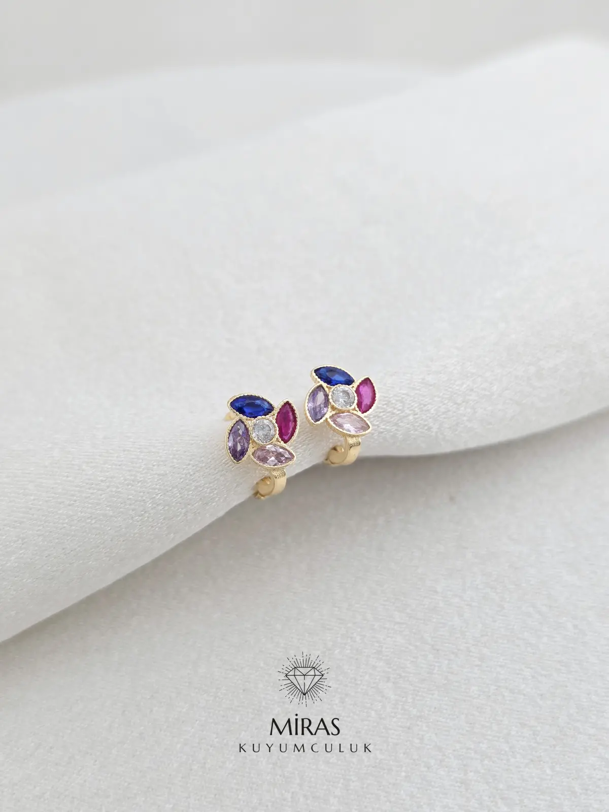 14 Ayar Altın - Renkli Taşlı Çocuk Küpe - K14KP290