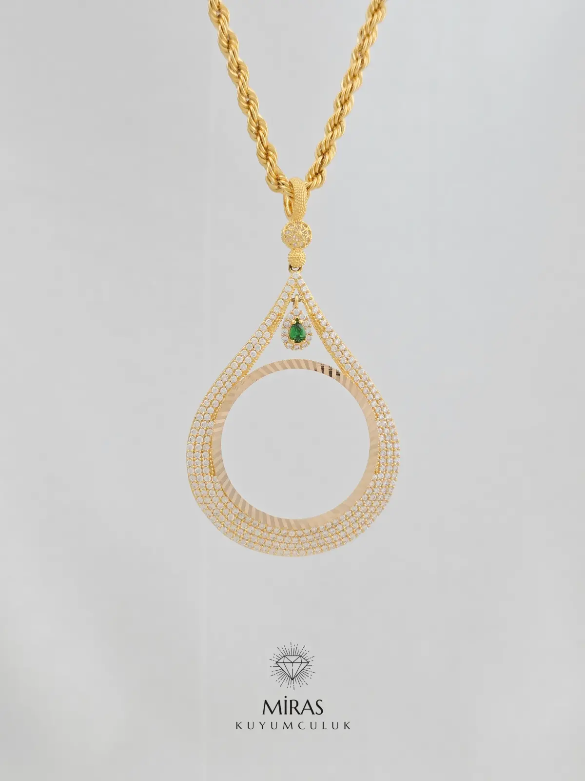 14 Ayar Altın - Taşlı Tam Altın Damla Kolye Ucu - 14KU298