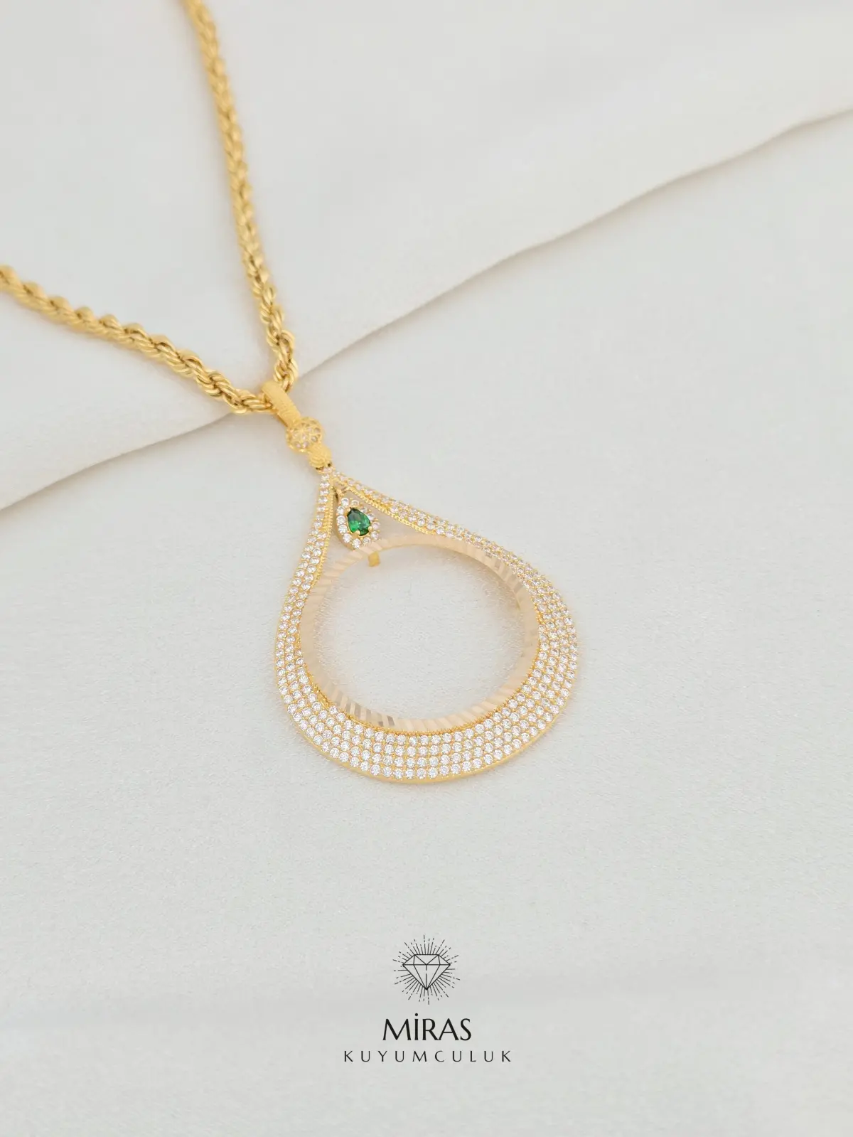 14 Ayar Altın - Taşlı Tam Altın Damla Kolye Ucu - 14KU298