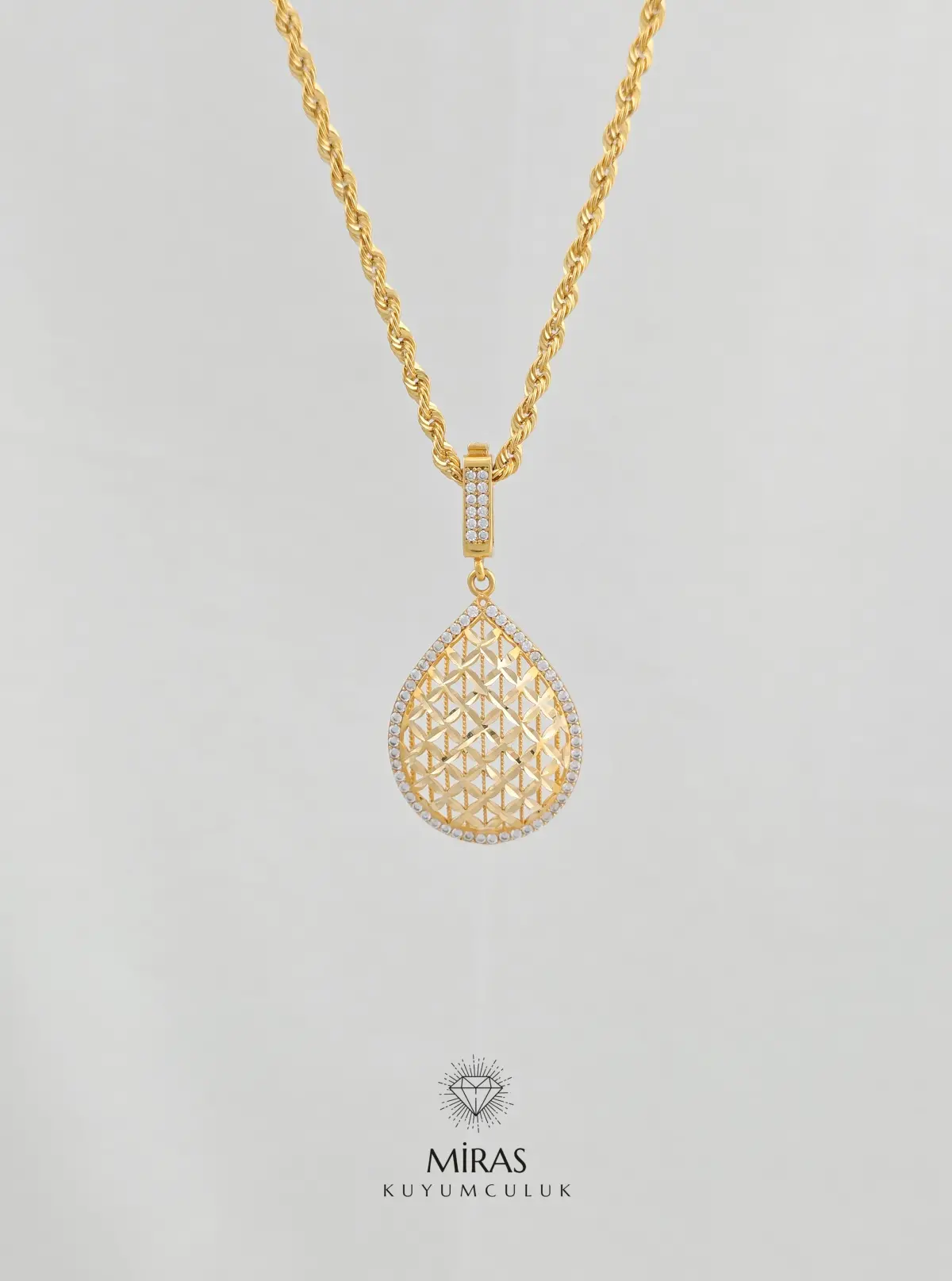 14 Ayar Altın - Taşlı Damla Kolye Ucu - 14KU381