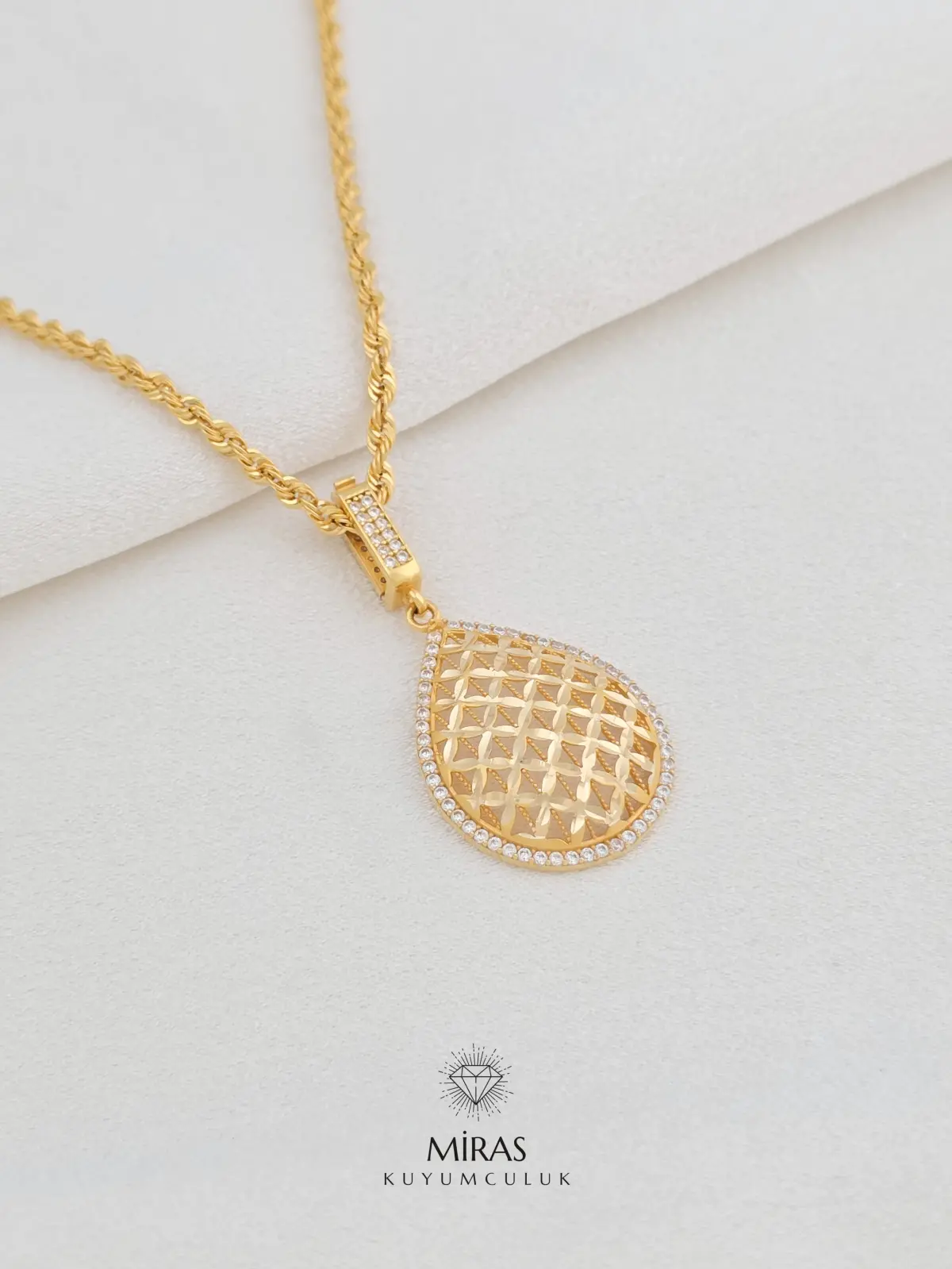 14 Ayar Altın - Taşlı Damla Kolye Ucu - 14KU381