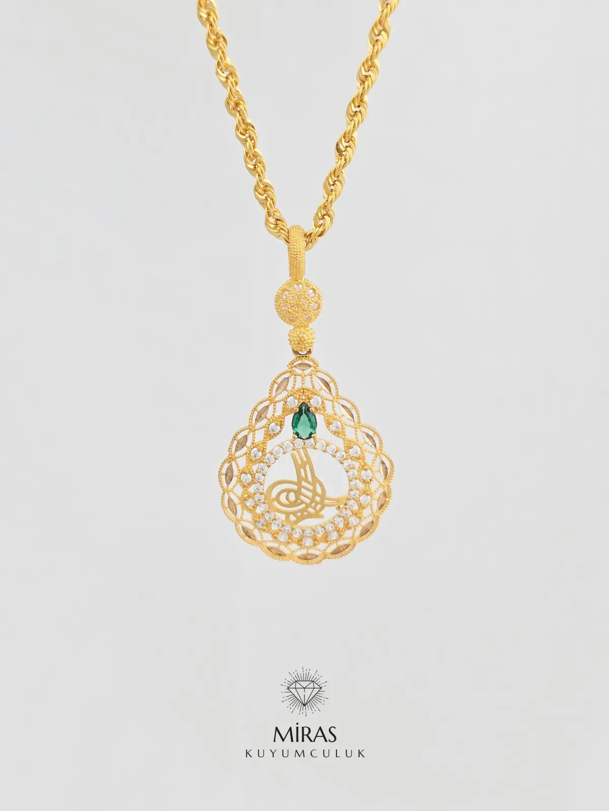 14 Ayar Altın - Tuğralı Damla Kolye Ucu - 14KU140