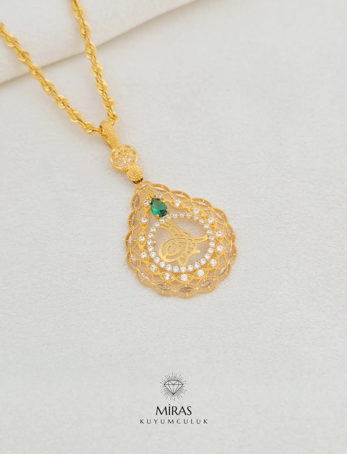 14 Ayar Altın - Tuğralı Damla Kolye Ucu - 14KU140