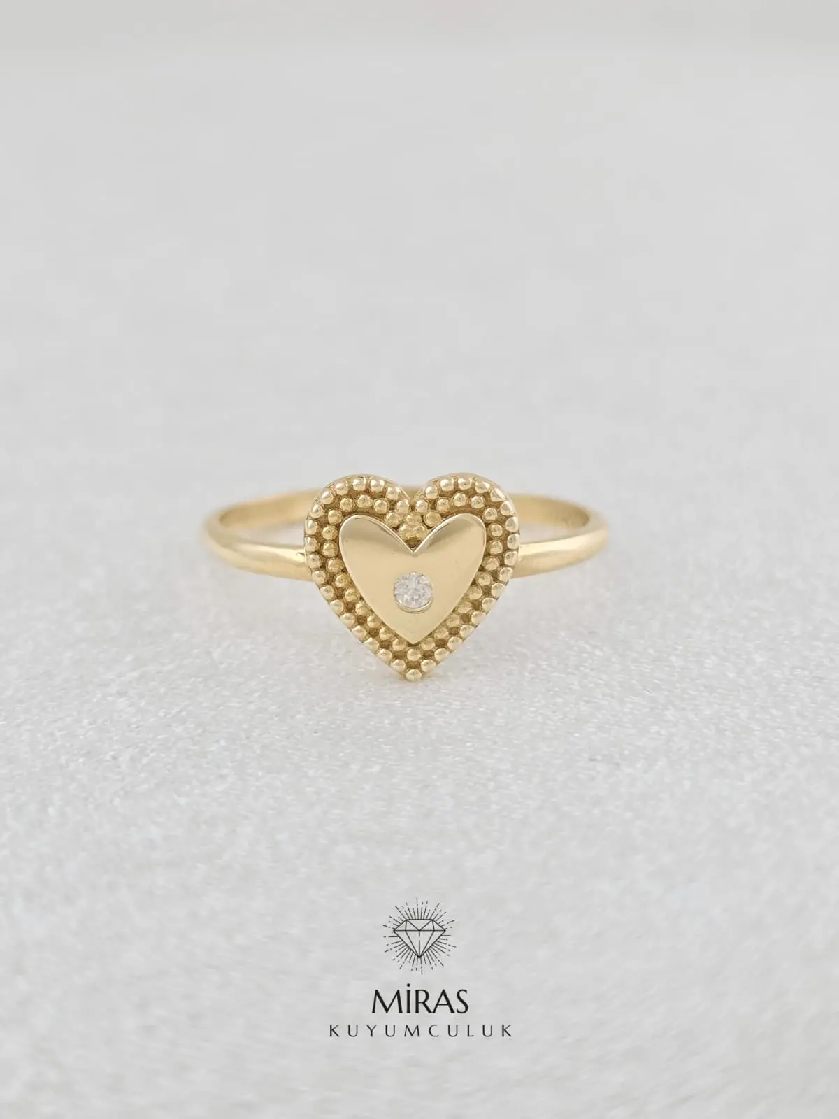 14 Ayar Altın - Kalpli Spor Yüzük - 14YZK292