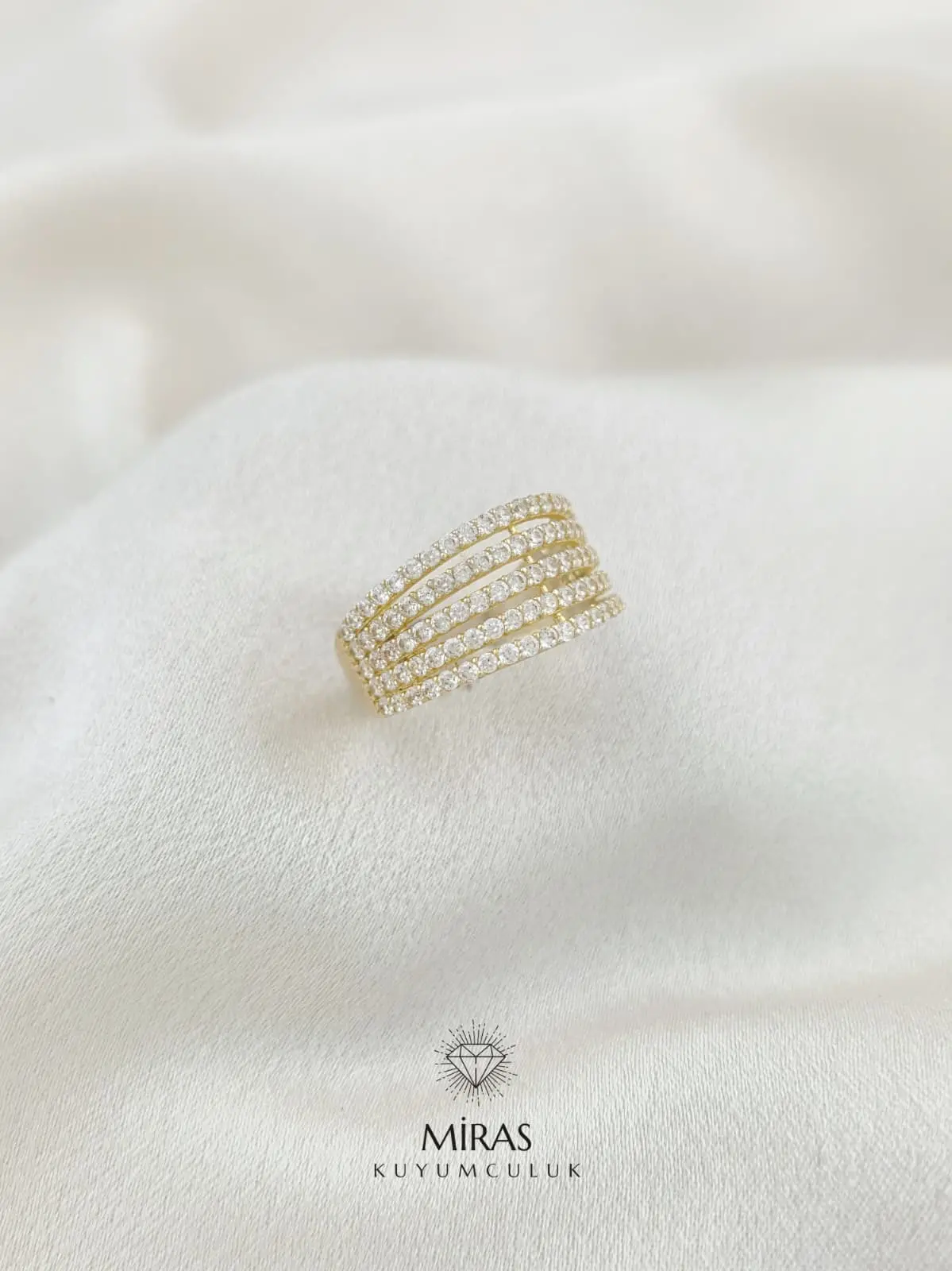 14 Ayar Altın - Beş Sıra Taşlı Fantezi Yüzük - 14YZK978