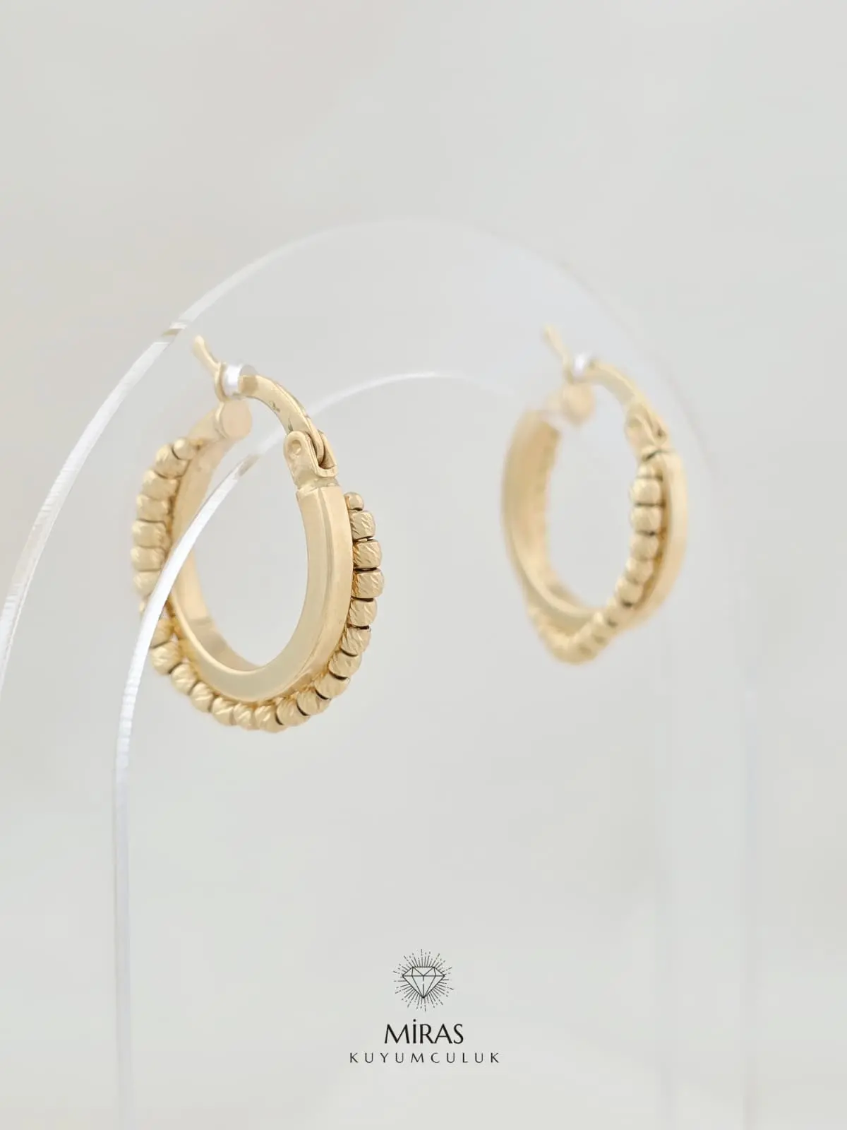 14 Ayar Altın - Taşsız Dorika Detaylı Küpe - 14KP184