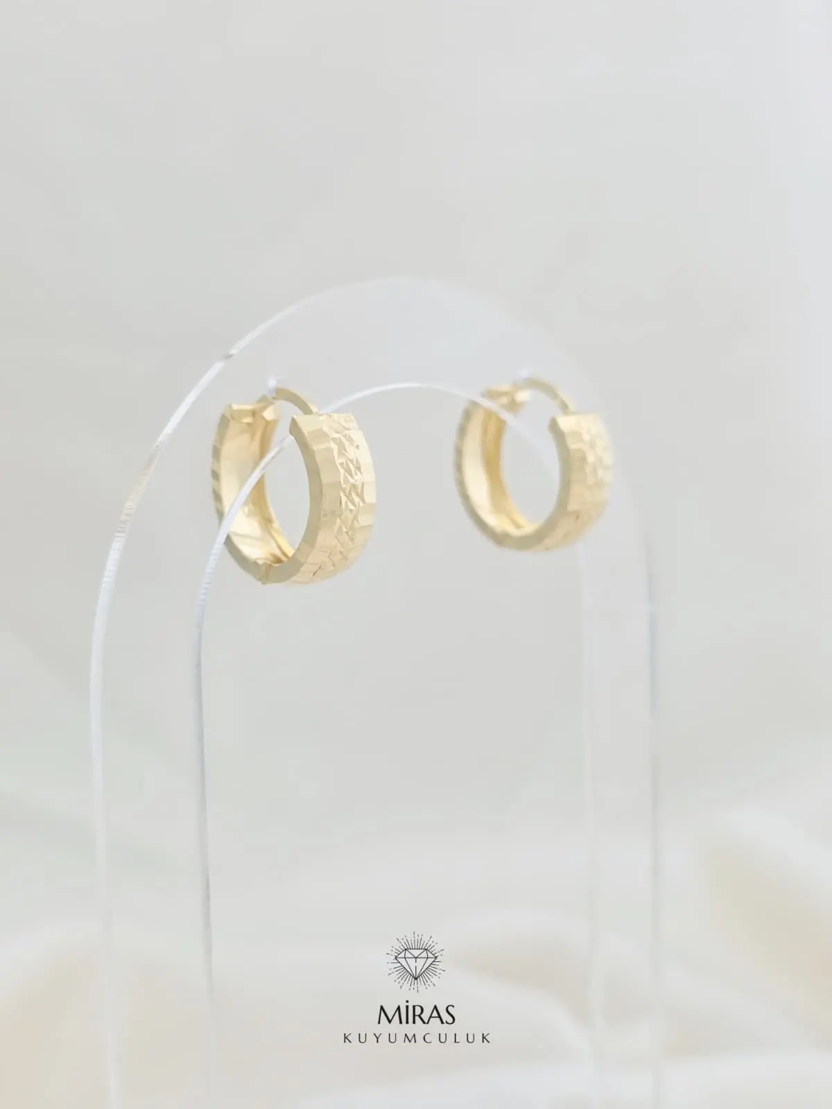 14 Ayar Altın - Taşsız Lazer Kesim Halka Küpe - 14KP800