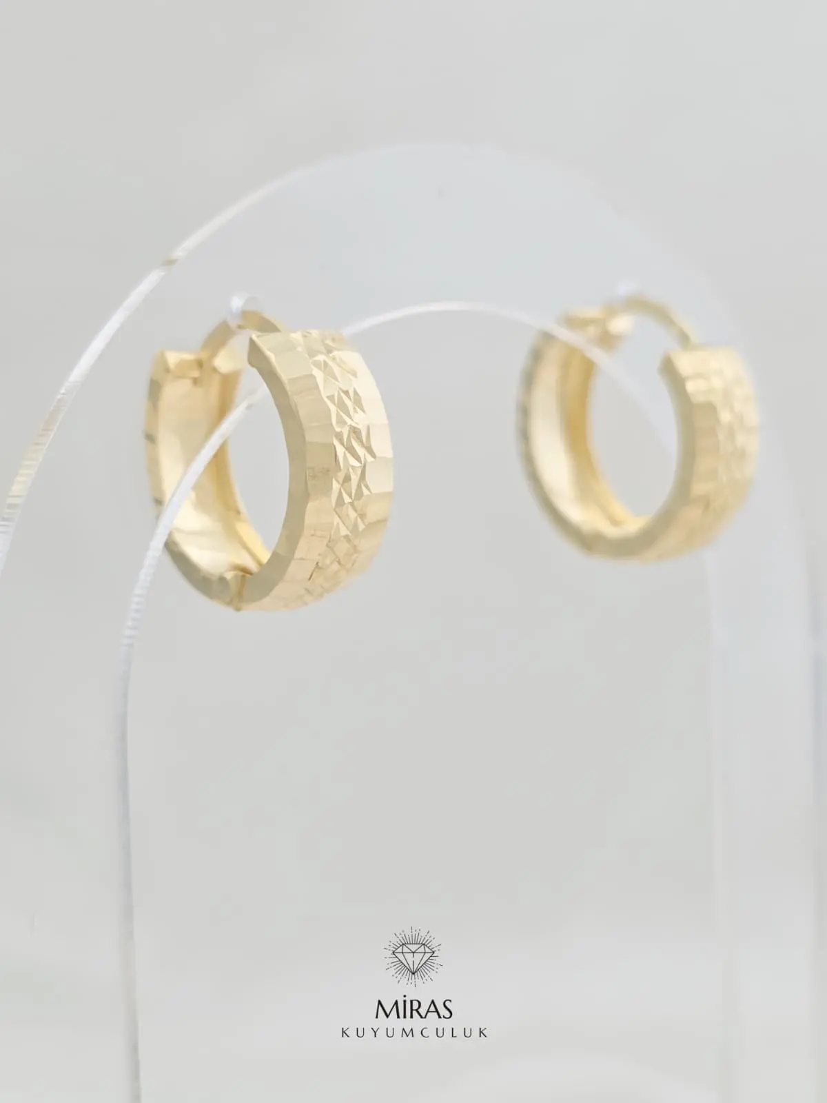 14 Ayar Altın - Taşsız Lazer Kesim Halka Küpe - 14KP800