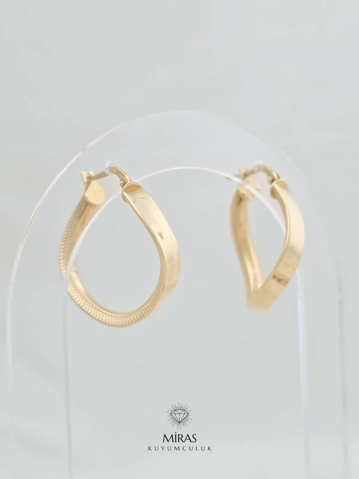 14 Ayar Altın - Taşsız Geometrik Halka Küpe - 14KP509