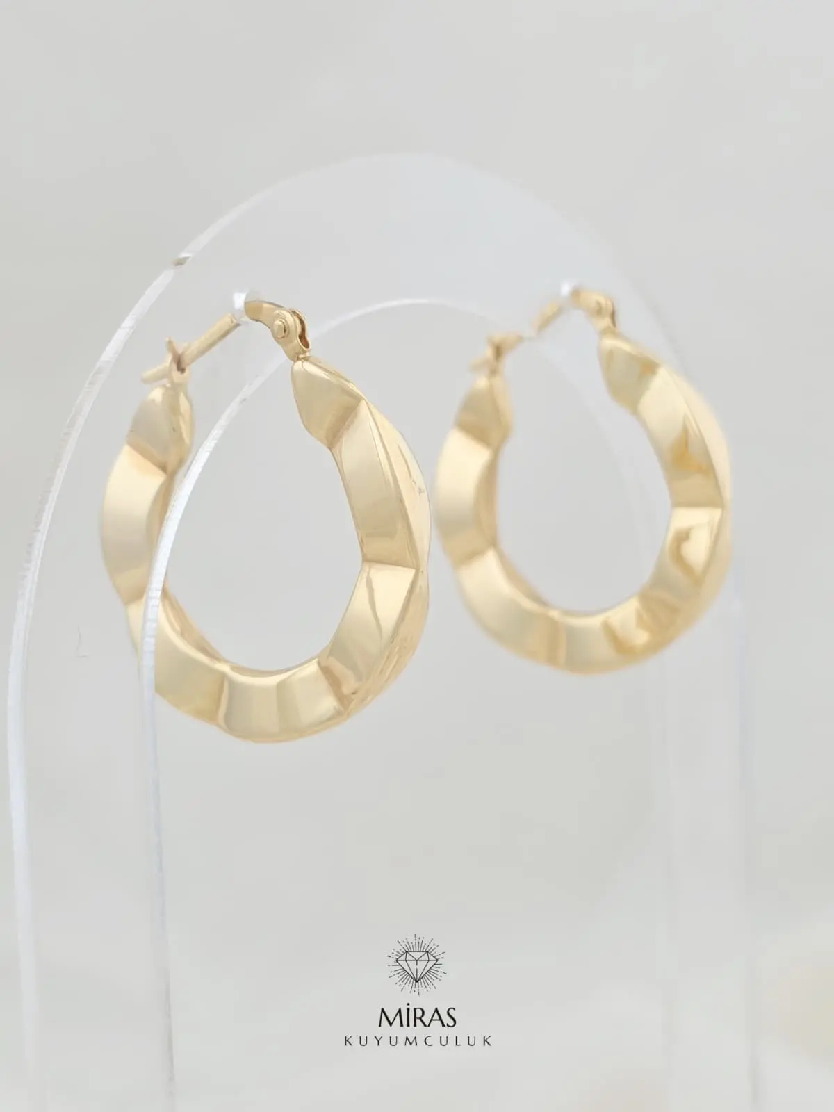 14 Ayar Altın - Büyük Fantezi Halka Küpe - 14KP228