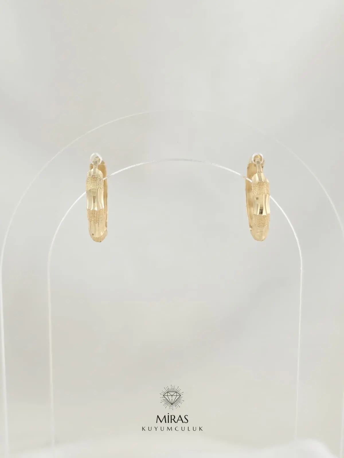 14 Ayar Altın - Lazer Kesim Kemik Halka Küpe - 14KP948