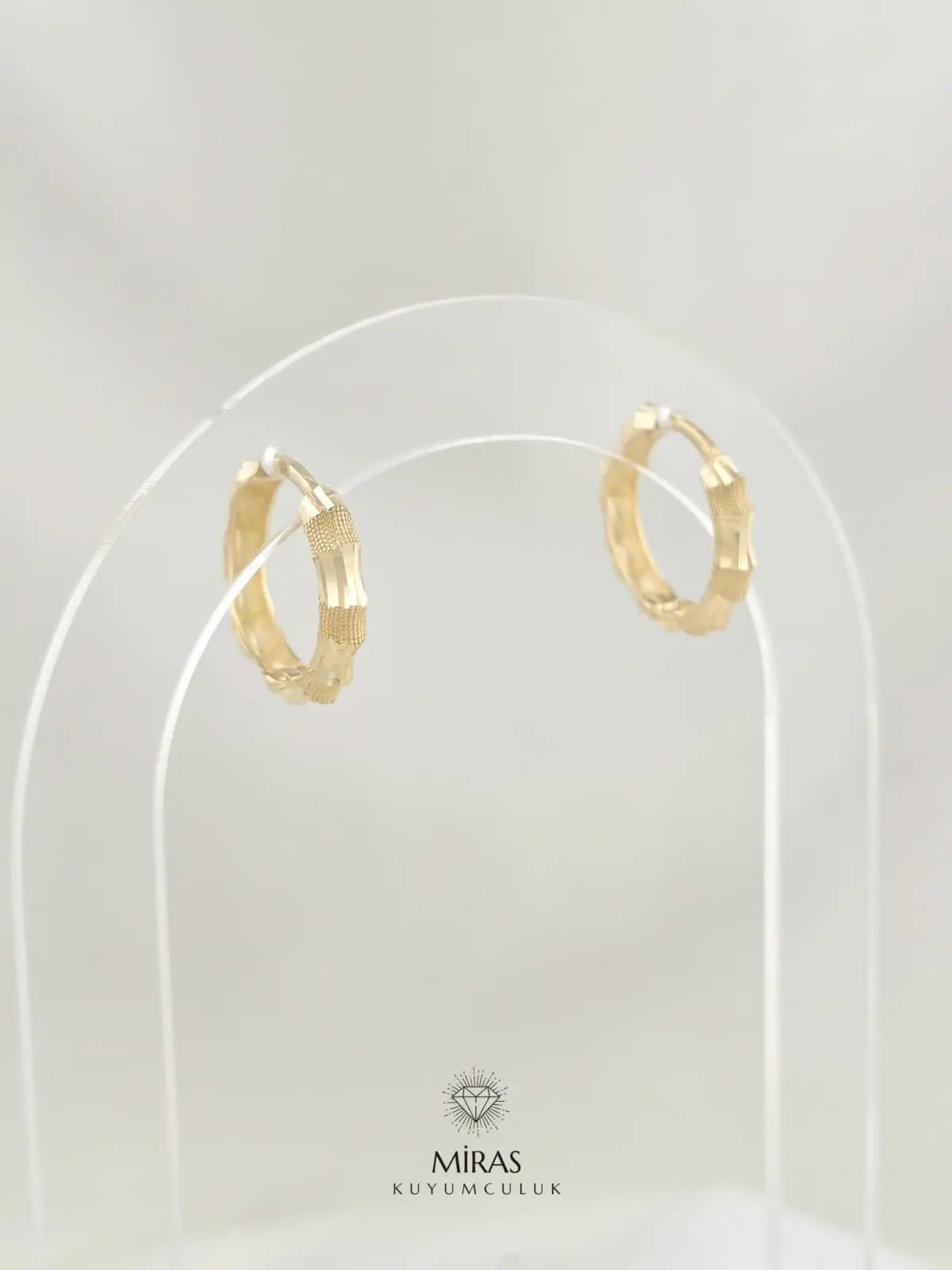 14 Ayar Altın - Lazer Kesim Kemik Halka Küpe - 14KP948