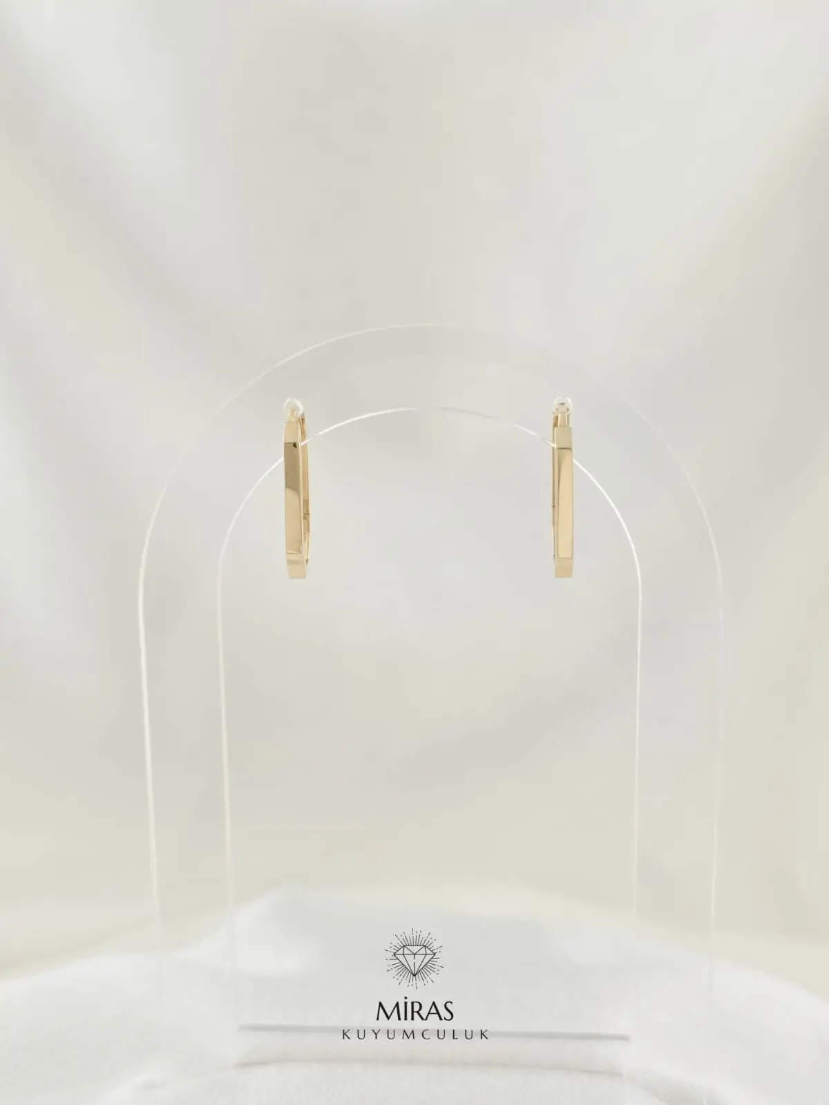 14 Ayar Altın - Taşsız Dikdörtgen Küpe - 14KP980