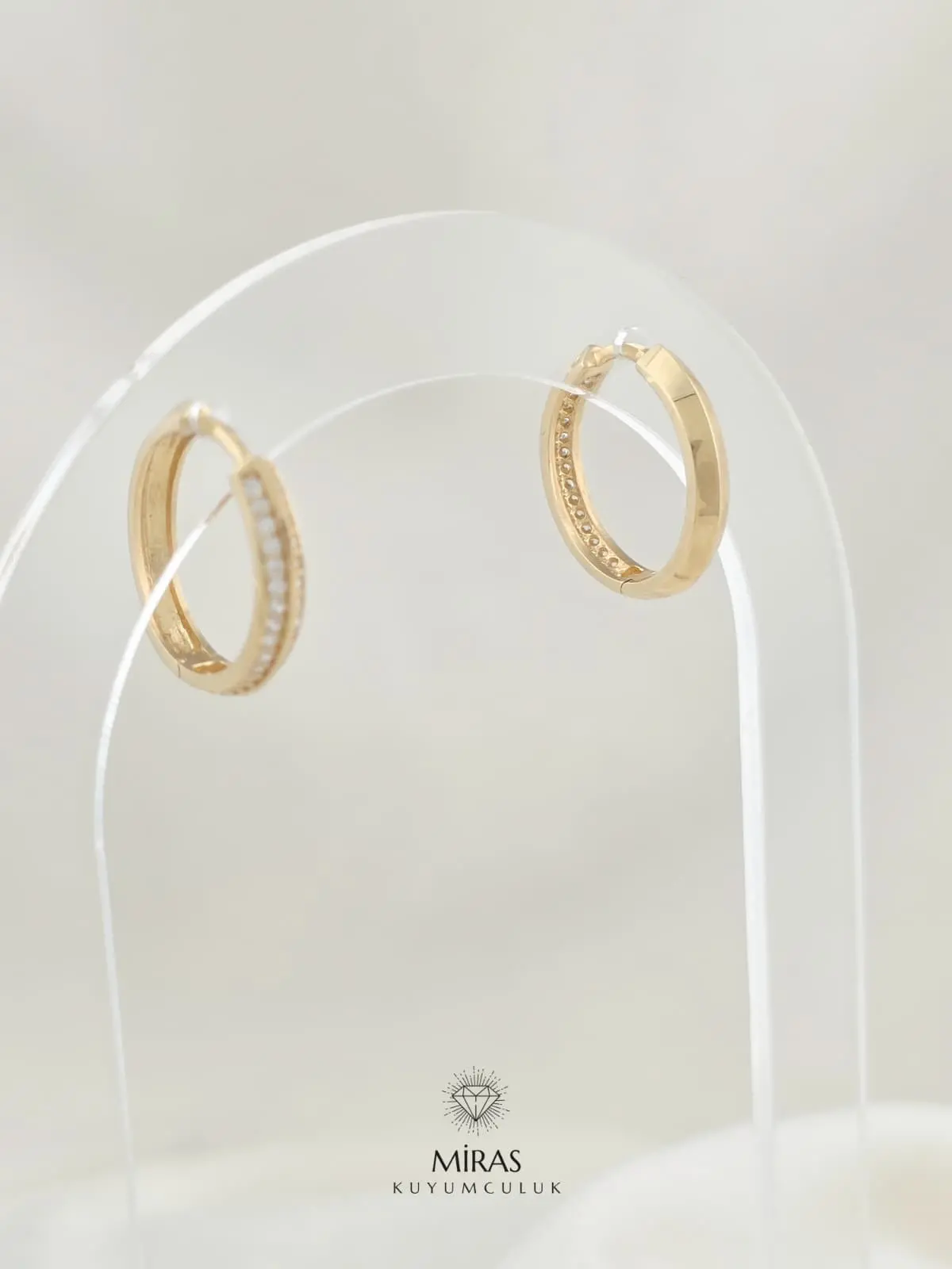 14 Ayar Altın - Çift Taraflı Halka Küpe - 14KP729