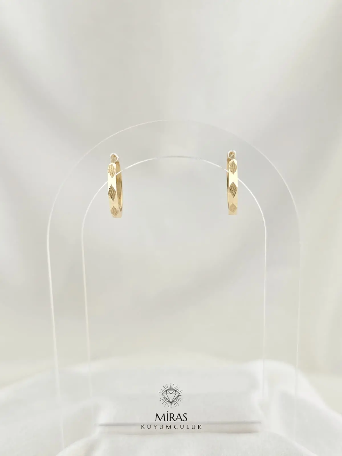 14 Ayar Altın - Taşsız Lazer Kesim Halka Küpe -14KP945