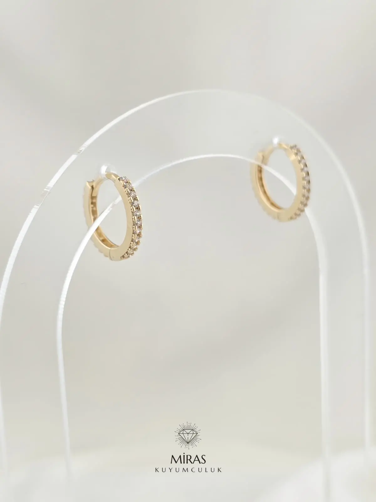 14 Ayar Altın - Taşlı Halka Küpe - 14KP916