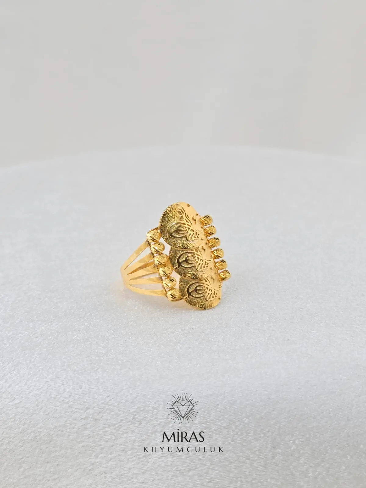 14 Ayar Altın - Dorika Üç Sıra Tuğralı Yüzük - K14YZK360