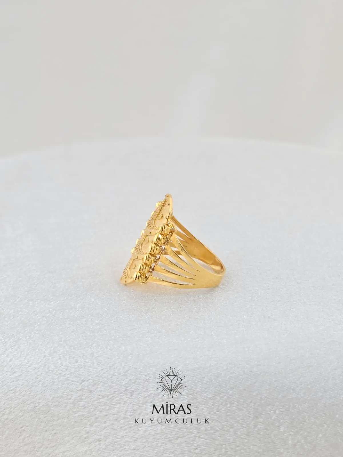 14 Ayar Altın - Dorika Üç Sıra Tuğralı Yüzük - K14YZK360