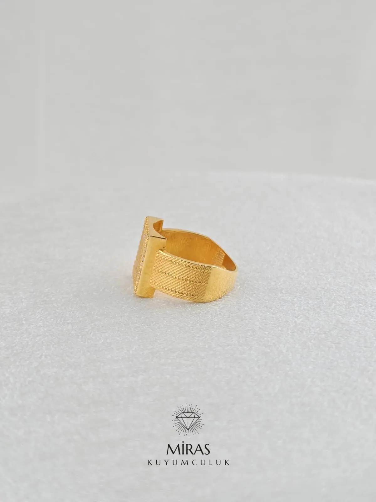 14 Ayar Altın - Taşlı Hasır Tuğra Yüzük - 14YZK772