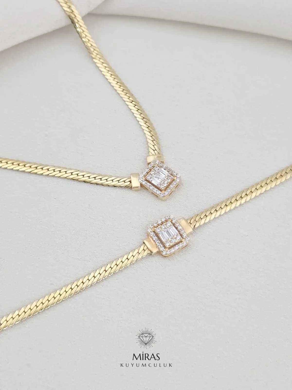 14 Ayar Altın - Balık Sırtı Zincir Baget Gerdanlık & Bileklik Takım Set