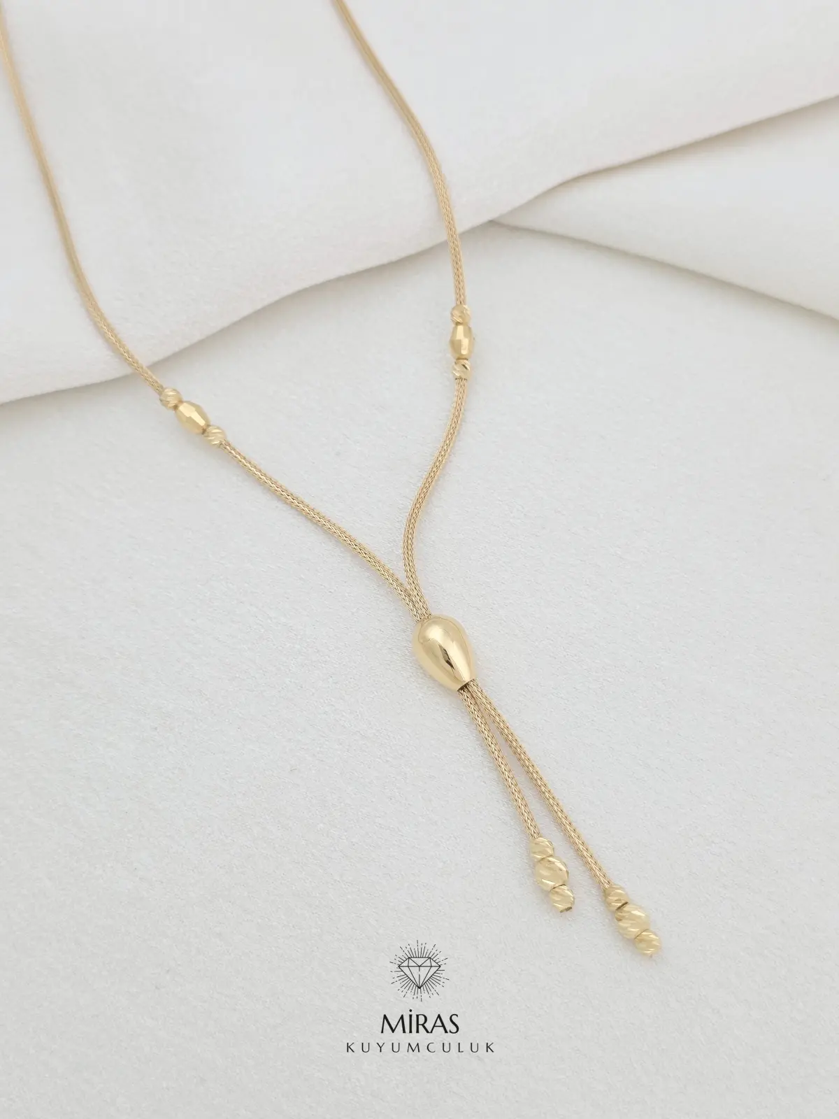 14 Ayar Altın - İtalyan Zincir Dorika Detaylı Damla Kolye & Bileklik Set