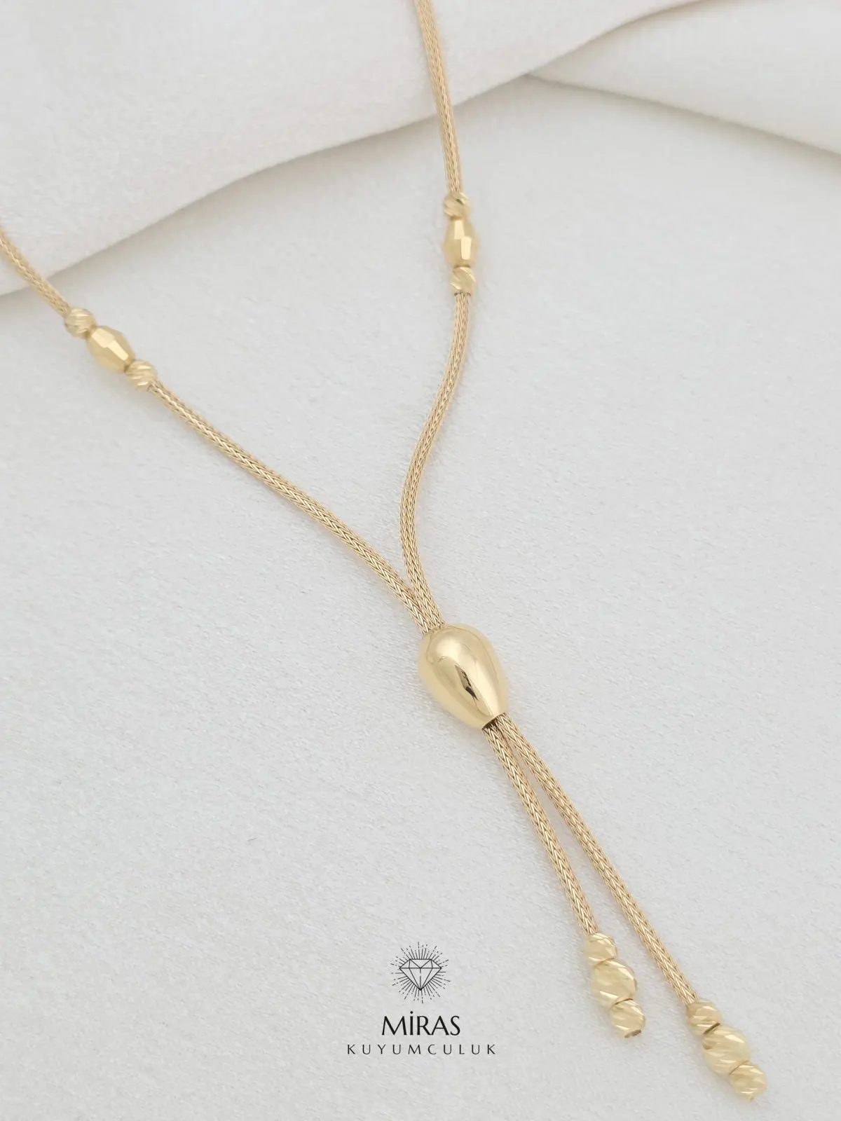 14 Ayar Altın - İtalyan Zincir Dorika Detaylı Damla Kolye - K14KLY21