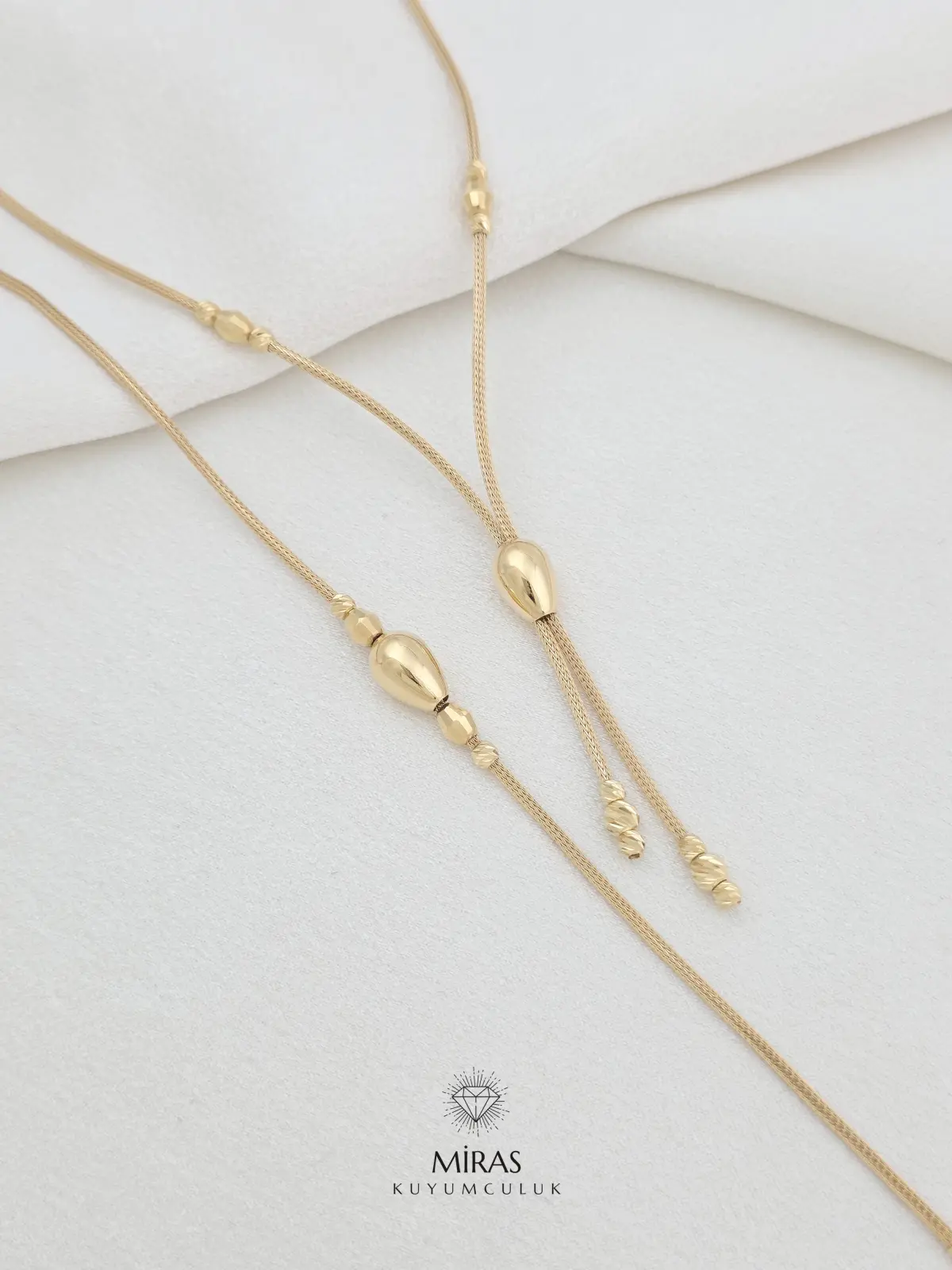 14 Ayar Altın - İtalyan Zincir Dorika Detaylı Damla Kolye - K14KLY21