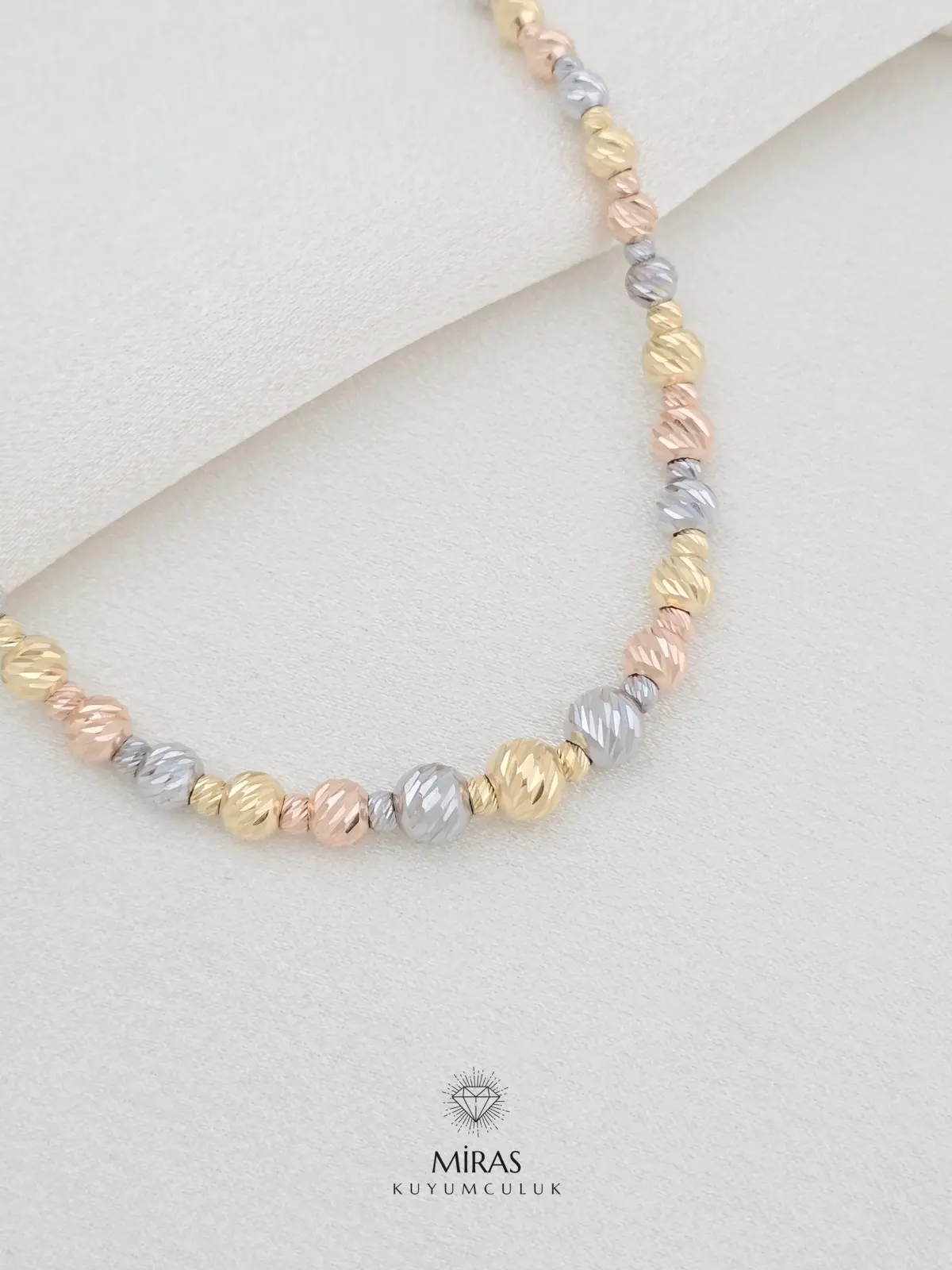 14 Ayar Altın - Üç Renkli Süzme Dorika Kolye & Bileklik Set