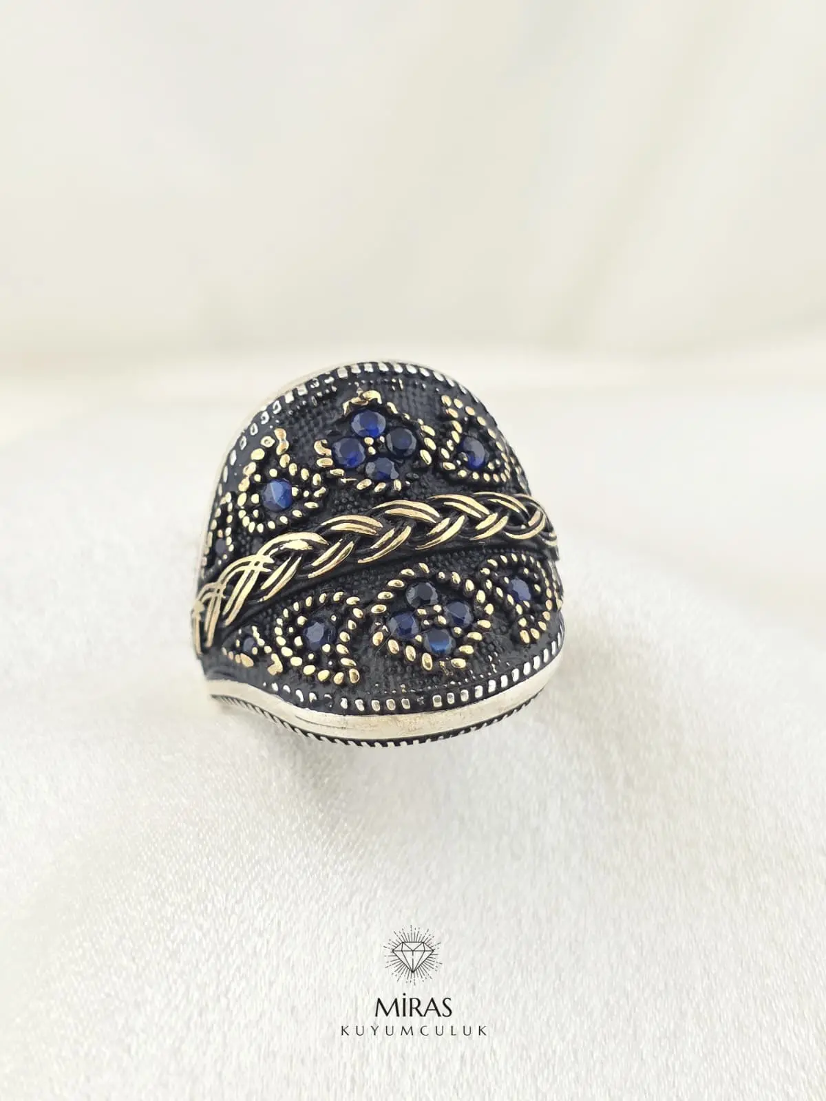 Mavi Taş Detaylı Erkek Gümüş Yüzük - HSG37