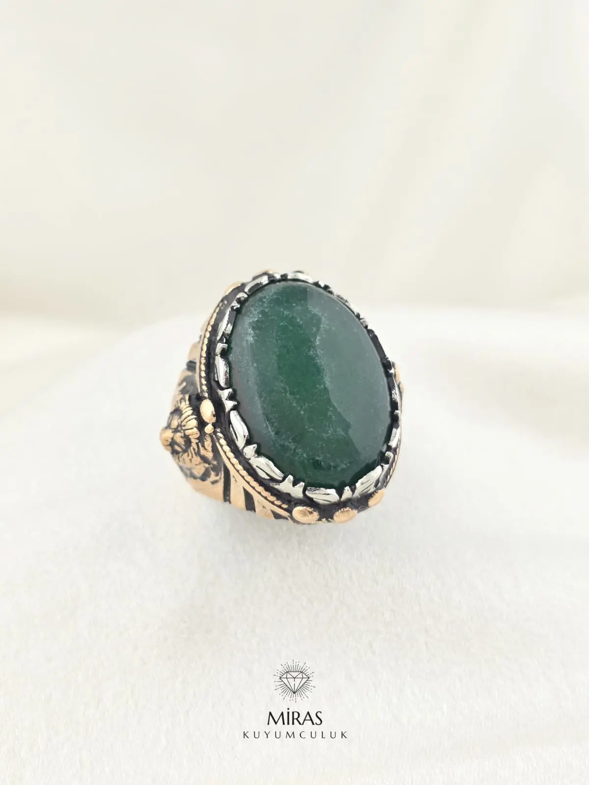 Yeşil Taşlı Erkek Gümüş Yüzük - HSG34