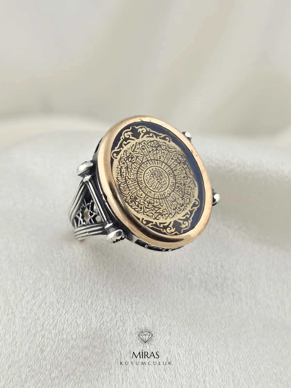 İnşirah Suresi İşlemeli Erkek Gümüş Yüzük - HSG40