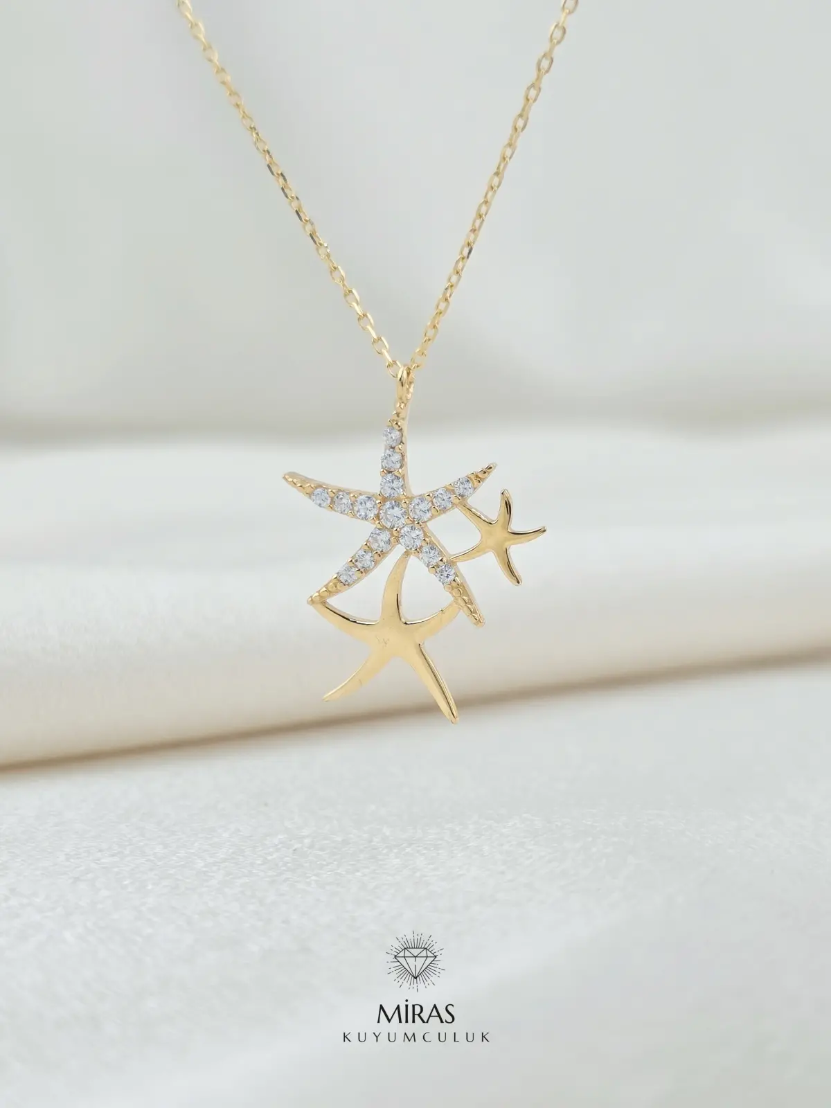 14 Ayar Altın - Üçlü Deniz Yıldızı Kolye - K14KLY223